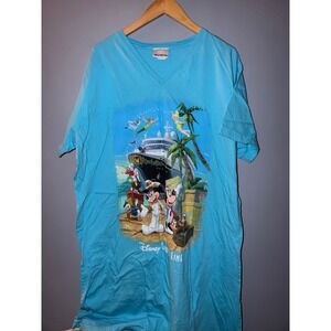 Disney Cruise Line Mickey Minnie Tinker Bell Graphic V-Neck T-Shirt Blue 2XL/3XL